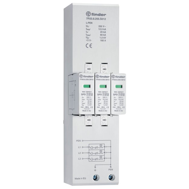 Finder Kombiableiter Typ 1+2 f. dreiphasige TN-C Netze 12,5kA