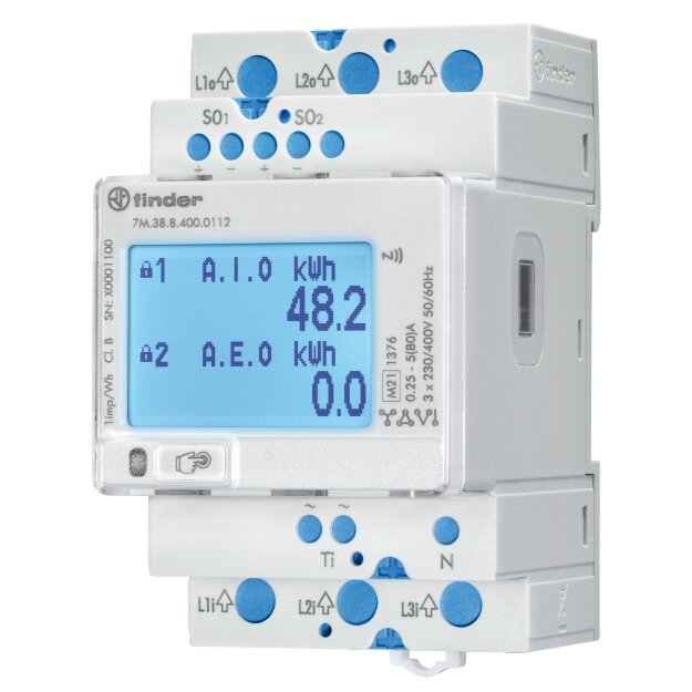 Finder Multifunktions-Energiezähler LCD 2 x S0 IR NFC MID