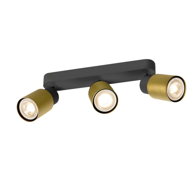 SLV 1008321 PURI 2.0 Tube Wand- und Deckenaufbauleuchte long 3 x max. 6 W GU10 schwarz / gold