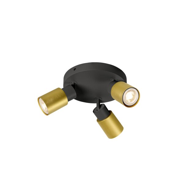 SLV 1008333 PURI 2.0 Tube Wand- und Deckenaufbauleuchte rund 3 x max. 6 W GU10 schwarz / gold