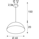 SLV 1008536 FORCHINI M 40 Pendelleuchte E27 Pendellänge 150 cm 1x max. 40 W matt schwarz / matt gold