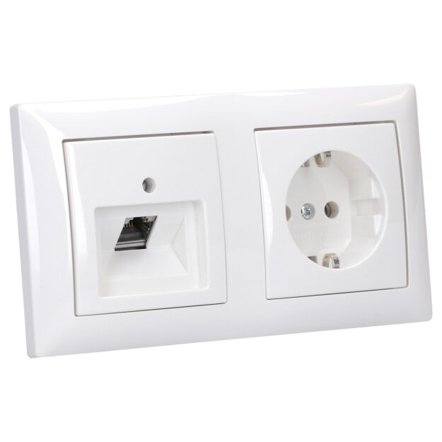Busch-Jaeger Busch-balance SI Set: 1x Rutenbeck Anschlussdose flex 136104030 mit Zentralscheibe + 1x 20 EUC-914 SCHUKO® Steckdosen-Einsatz + 1x 1722-914 2-fach Rahmen Alpinweiß