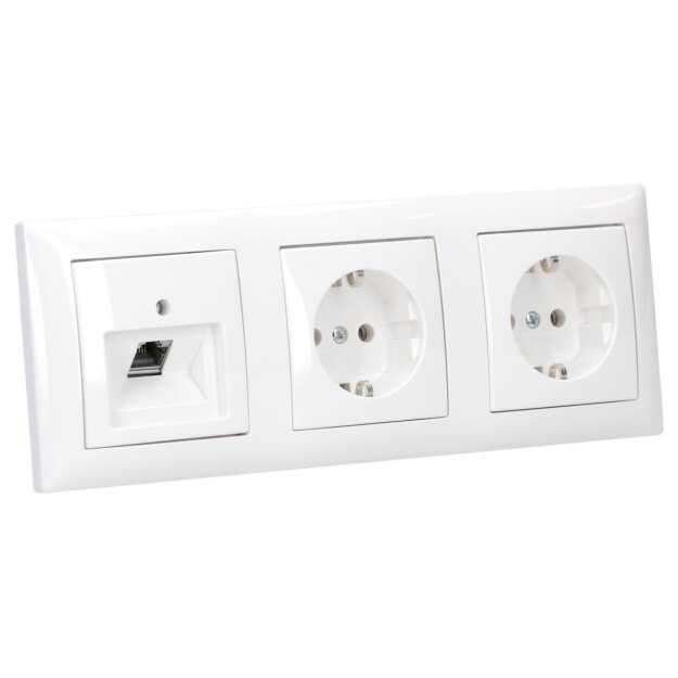 Busch-Jaeger Busch-balance SI Set: 1x Rutenbeck Anschlussdose flex 136104030 mit Zentralscheibe + 2x 20 EUC-914 SCHUKO® Steckdosen-Einsatz + 1x 1723-914 3-fach Rahmen Alpinweiß