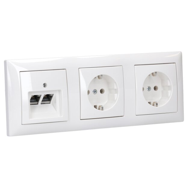 Busch-Jaeger Busch-balance SI Set: 1x Rutenbeck Anschlussdose 136104070 UAE-Cat.6A iso-8/8 Up 0 mit Zentralscheibe 2-fach + 2x 20 EUC-914 Steckdose + 1x 1723-914 3-fach Rahmen Alpinweiß