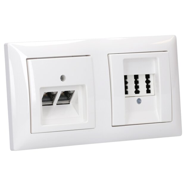 Busch-Jaeger Busch-balance SI Set: 1x Rutenbeck Anschlussdose 136104070 UAE-Cat.6A iso-8/8 Up 0 + Zentralscheibe + 1x Telefondose TAE 3x6 NFN Up0 rw + Zentralscheibe + 1x 1722-914 2-fach Rahmen Alpinweiß