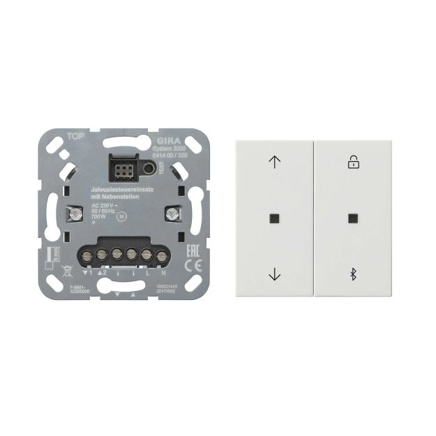 Gira Smart Home Set System 3000: 541400 Jalousiesteuereinsatz mit Nebenstastereingang + 536703 Jalousie- Schaltuhr BT System 55 Reinweiß