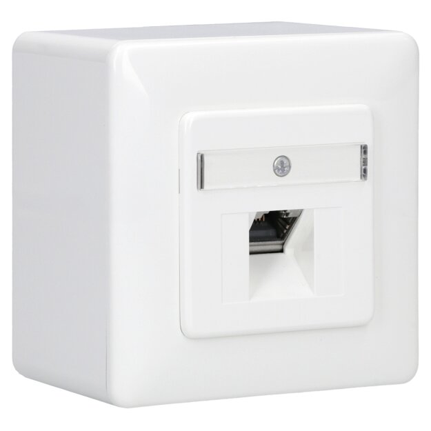 Rutenbeck UAE - Cat. 6A iso Universal-Anschlussdose / Datendose LAN mit Unterputz-Abdeckung reinweiß 136112030 + Aufputz-Gehäuse 13511503, 1-fach RJ45, 10 Gbit/s, geschirmt