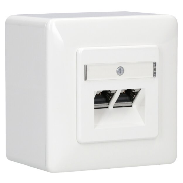 Rutenbeck UAE - Cat. 6A iso Universal-Anschlussdose / Datendose LAN mit Unterputz-Abdeckung reinweiß 136112070 + Aufputz-Gehäuse 13511503, 2-fach RJ45, 10 Gbit/s, geschirmt