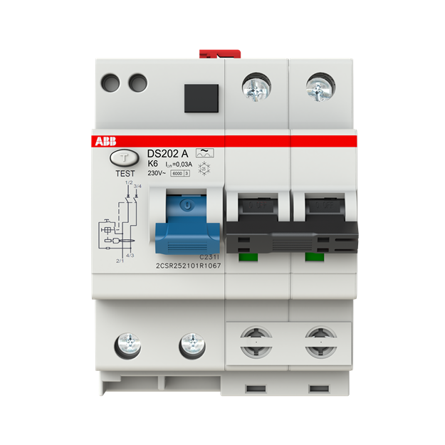 ABB 2CSR252101R1067 DS202A-K6/0 03 FI/LS-Kombination 6kA 2P Typ A K 6A 30mA