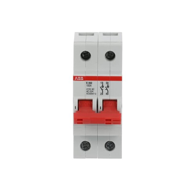ABB 2CDE282001R0100 E202/100R Trennschalter 2P 100A Schaltgriff rot