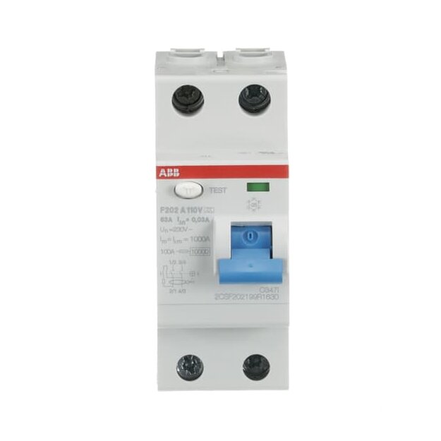 ABB 2CSF202199R1630 F202A-63/0 03 FI-Schalter Typ A 110V RCCB 2P 63A 30mA für 110V AC-Netz