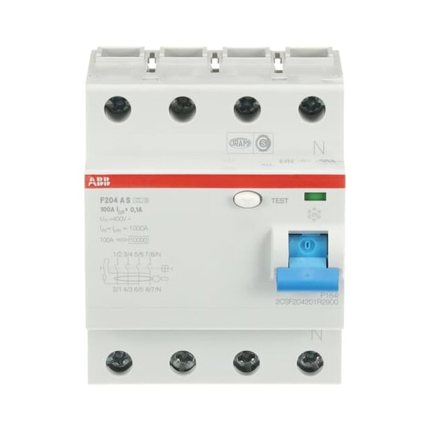 ABB 2CSF204201R2900 F204AS-100/0 1 FI-Schutzschalter 4P Typ A 100A 100mA selektiv