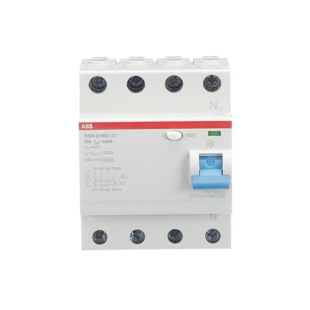 ABB 2CSF204199R1250 F204A-25/0 03 FI-Schalter Typ A 110V RCCB 4P 25A 30mA für 110V AC-Netz