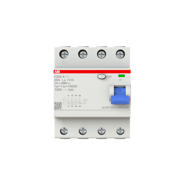 ABB 2CSF204123R2250 F204A-25/0 1L FI-Schutzschalter 4P Typ A 25A 100mA N links
