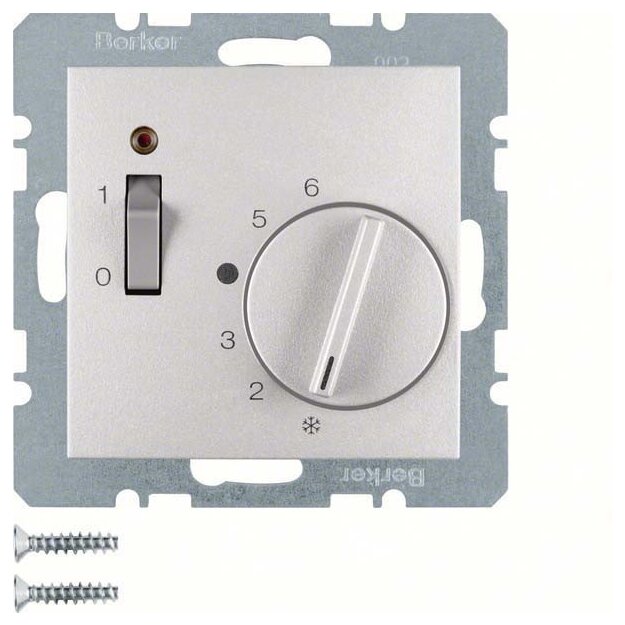 Berker 20301404 Temperaturregler mit Öffner Zentralstück Wippschalter und LED S.1/B.3/B.7 Alu matt