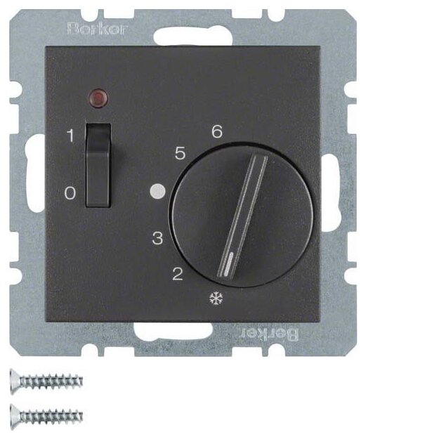 Berker 20301606 Temperaturregler mit Öffner Zentralstück Wippschalter und LED S.1/B.3/B.7 Anthrazit matt