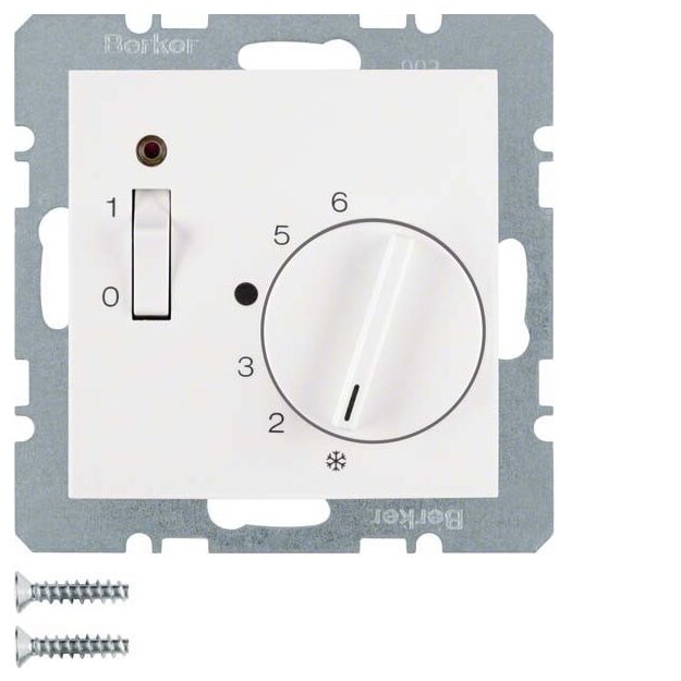 Berker 20301909 Temperaturregler mit Öffner Zentralstück Wippschalter und LED S.1/B.3/B.7 Polarweiß matt