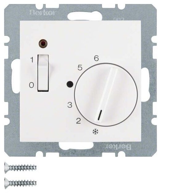 Berker 20308989 Temperaturregler mit Öffner Zentralstück Wippschalter und LED S.1/B.3/B.7 Polarweiß glänzend