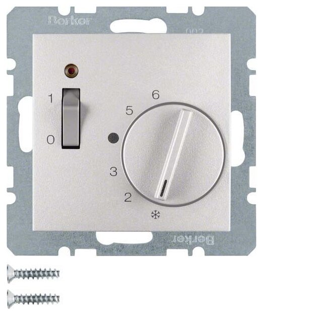 Berker 20311404 Temperaturregler 24 V mit Öffner Zentralstück Wippschalter und LED S.1/B.3/B.7 Alu matt