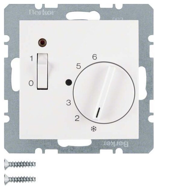 Berker 20311909 Temperaturregler 24 V mit Öffner Zentralstück Wippschalter und LED S.1/B.3/B.7 Polarweiß matt