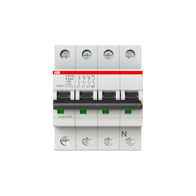 ABB 2CDS253103R0157 S203-K0.5NA Sicherungsautomat K-Charakteristik  6 kA  0.5 A  3P+NA