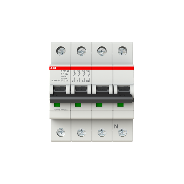 ABB 2CDS253103R0447 S203-K13NA Sicherungsautomat K-Charakteristik  6 kA  13 A  3P+NA