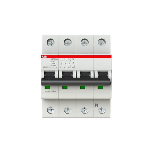 ABB 2CDS253103R0337 S203-K4NA Sicherungsautomat K-Charakteristik  6 kA  4 A  3P+NA