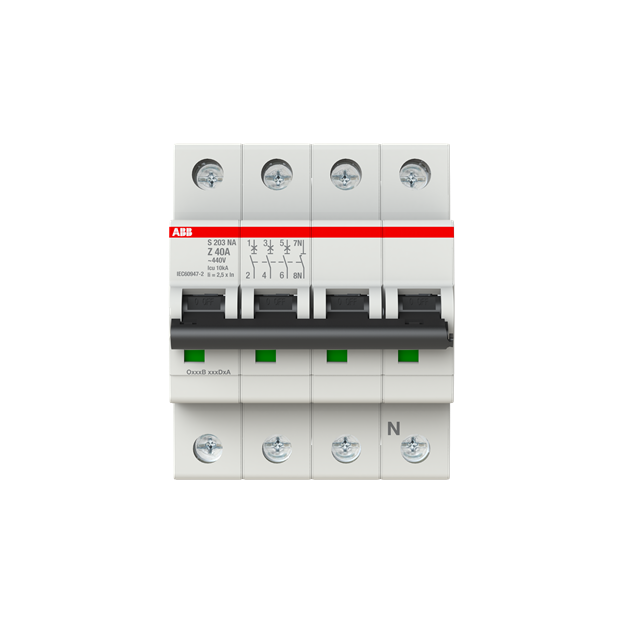 ABB 2CDS253103R0558 S203-Z40NA Sicherungsautomat Z-Charakteristik  6 kA  40 A  3P+NA