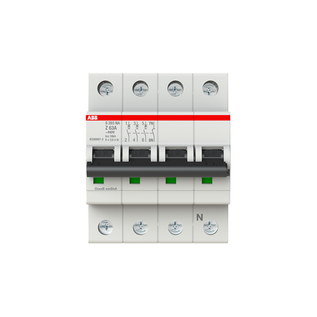 ABB 2CDS253103R0608 S203-Z63NA Sicherungsautomat Z-Charakteristik  6 kA  63 A  3P+NA