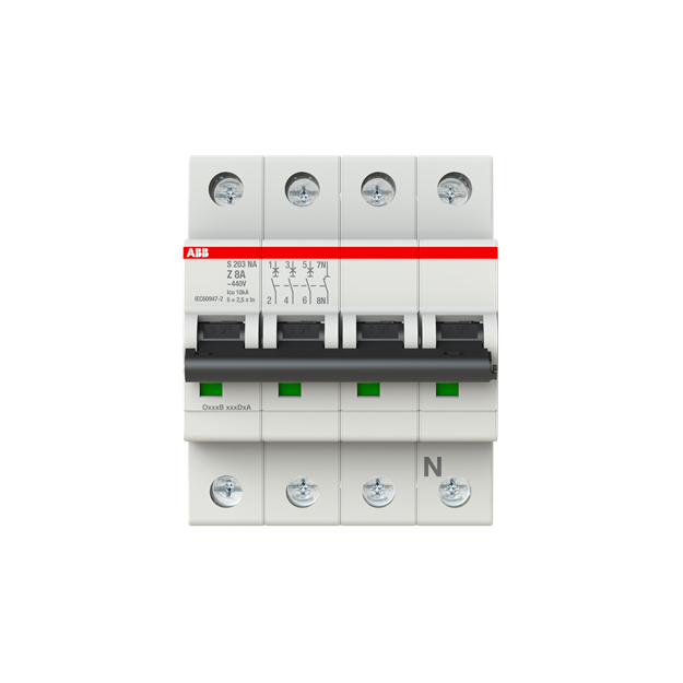 ABB 2CDS253103R0408 S203-Z8NA Sicherungsautomat Z-Charakteristik  6 kA  8 A  3P+NA