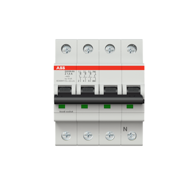 ABB 2CDS273103R0258 S203M-Z1.6NA Sicherungsautomat D-Charakteristik  10 kA  1.6 A  3P+NA