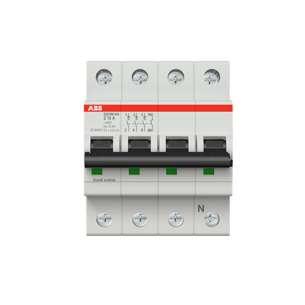 ABB 2CDS273103R0468 S203M-Z16NA Sicherungsautomat D-Charakteristik  10 kA  16 A  3P+NA