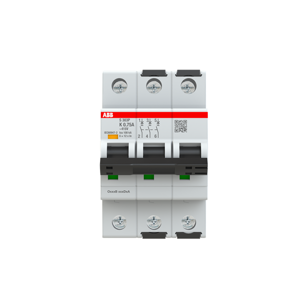 ABB 2CDS383001R0187 S303P-K0 75 Sicherungsautomat K-Charakteristik  25kA  0 75A  3P