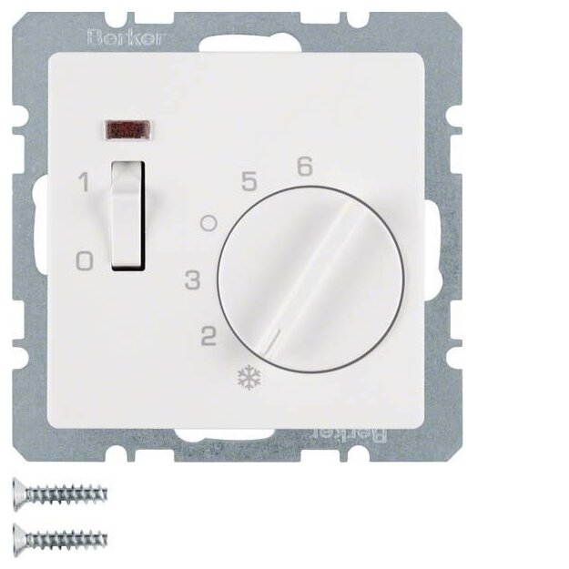 Berker 20316089 Temperaturregler 24 V mit Öffner Zentralstück Wippschalter und LED Q.x Polarweiß samt