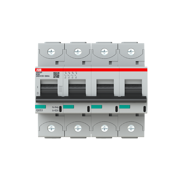 ABB 2CCG001259R0001 S804P-K80 Hochleistungssicherungsautomat 80A  K-Charakteristik  Icu=50kA 240/415V AC  4P
