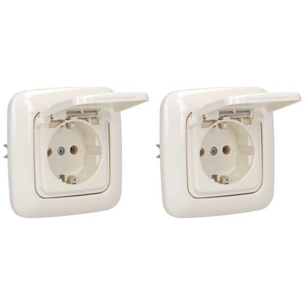 Busch-Jaeger Busch-Duro 2000 SI Set: 2x 20 EUK-212 Steckdose mit Klappdeckel + 2x 2511-212 Abdeckrahmen 1-fach Cremeweiß