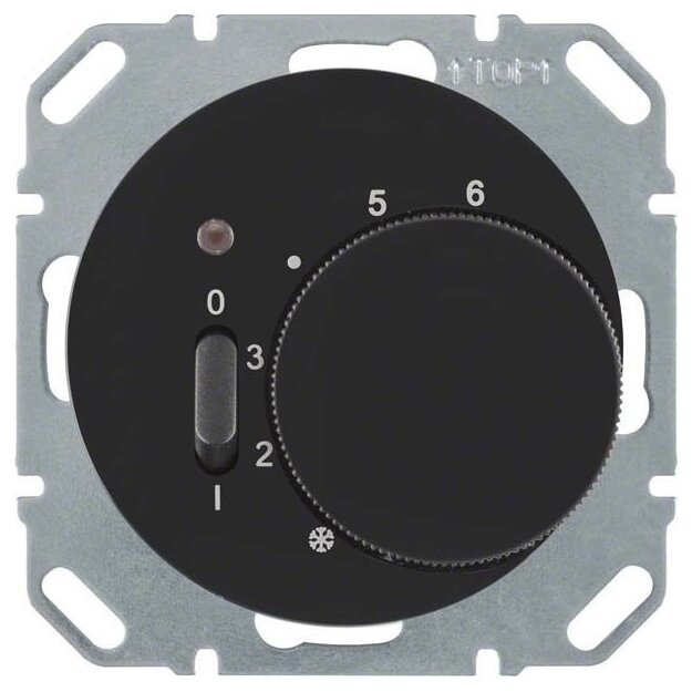 Berker 20302045 Temperaturregler mit Öffner Zentralstück Wippschalter und LED R.1/R.3 Schwarz glänzend
