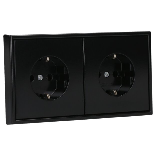Jung Serie LS Komplett-Set Schwarz: LS982SW Rahmen 2-fach + 2x LS1520SW SCHUKO® Steckdose