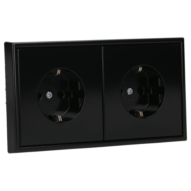 Jung Serie LS Komplett-Set Schwarz: LSAC582SW Rahmen 2-fach + 2x LS1520KISW SCHUKO® Steckdose mit Berührungsschutz