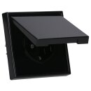 Jung Serie LS Komplett-Set Schwarz: LS981SW Rahmen 1-fach + LS1520KLSW SCHUKO® Steckdose mit Klappdeckel