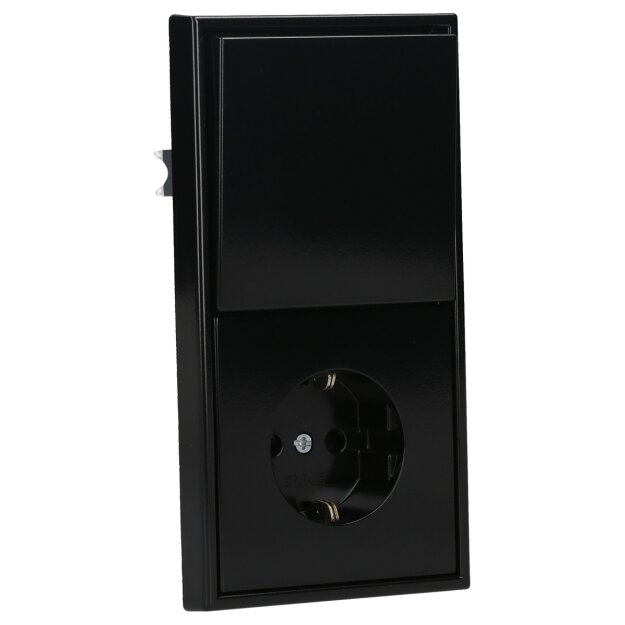 Jung Serie LS Komplett-Set Schwarz: LS1520KISW SCHUKO® Steckdose mit Berührungsschutz + LS990SW Wippe + 506U Wippschalter Universal Aus-Wechsel + LS982SW Rahmen 2fach