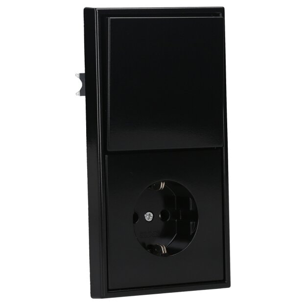 Jung Serie LS Komplett-Set Schwarz: LS1520SW SCHUKO® Steckdose + LS990SW Wippe + 506U Wippschalter Universal Aus-Wechsel + LS982SW Rahmen 2fach