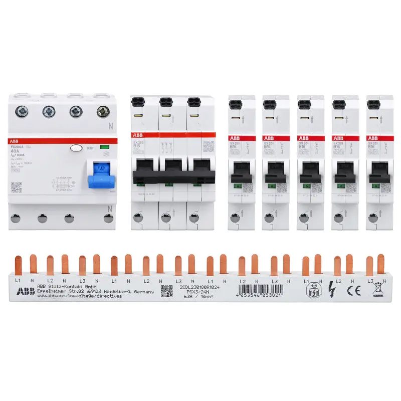 ABB FlexLine Set mit SX201 SX203 FI-Schutzschalter und Phasenschiene
