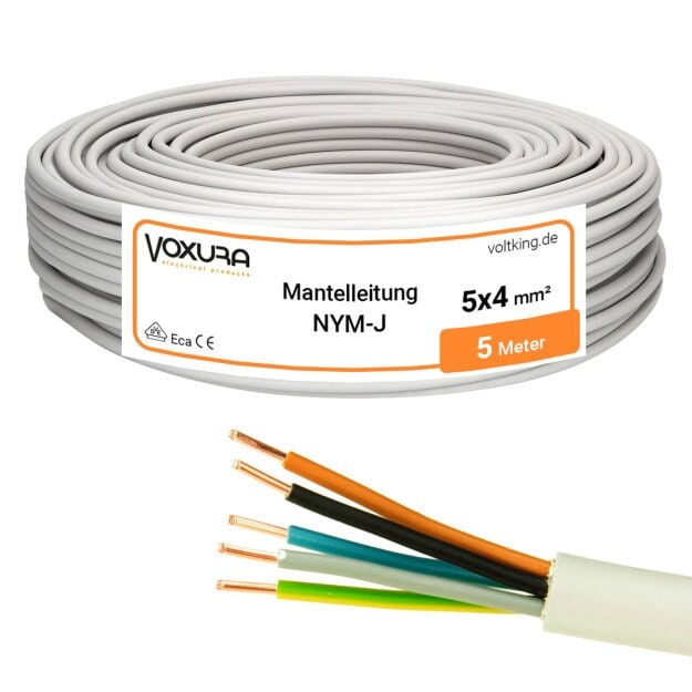 Mantelleitung NYM-J 5x4 mm² 5m Ring Grau 5-adrig Installationskabel Stromkabel