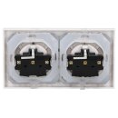 JUNG A IP 44 Set Alpinweiß: 2x A1520KLWW SCHUKO Klappdeckelsteckdose + 2x 551WU Dichtungsflansch + A5582BFWW Rahmen 2-fach
