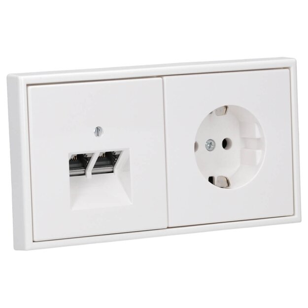 Jung Serie LS Komplett-Set Alpinweiß: Cat.6A iso-Anschlussdose UAE-Cat.6A iso-8/8 Up 0 + LS969-2UAWW Abdeckung f. IAE/UAE-Anschlussdose + LS1520WW SCHUKO Steckdose + LS982WW Rahmen 2-fach