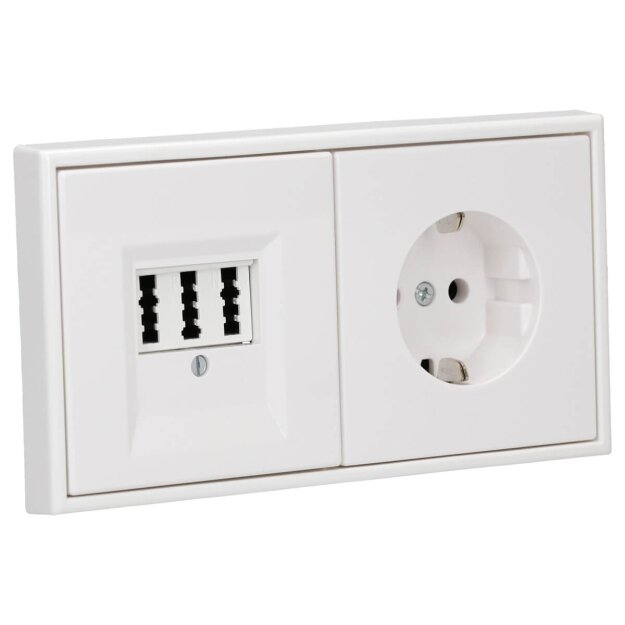 Jung Serie LS Komplett-Set Alpinweiß: LS969TWW Abdeckung f. TAE-Anschlussdose + TAE-Anschlussdose TAE 3x6 NFN Up 0 rw + LS1520WW SCHUKO Steckdose + LS982WW Rahmen 2-fach