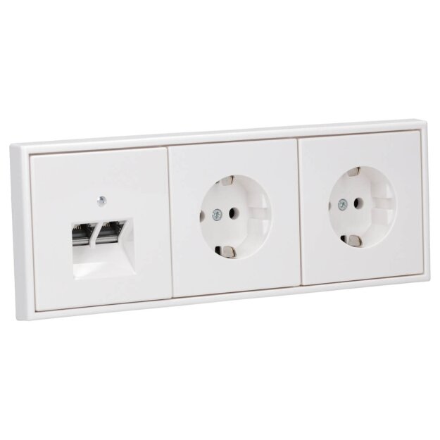 Jung Serie LS Komplett-Set Alpinweiß: Cat.6A iso-Anschlussdose UAE-Cat.6A iso-8 Up 0 + LS969-1UAWW Abdeckung f. IAE/UAE-Anschlussdose + 2x LS1520WW SCHUKO Steckdose + LS983WW Rahmen 3-fach