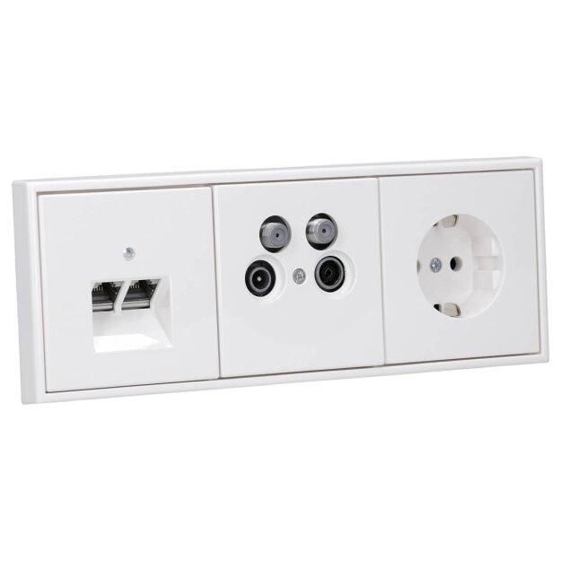 Jung Serie LS Komplett-Set Alpinweiß: Durchgangsdose GUT 123 + Abdeckung f. SAT-TV-Steckdose + Cat.6A iso-Anschlussdose + Abdeckung f. IAE/UAE-Anschlussdose + SCHUKO Steckdose + LS983WW Rahmen 3-fach