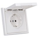 JUNG LS IP 44 Set Alpinweiß: LS1520KLWW SCHUKO Steckdose m. Klappdeckel + 551WU Dichtungsflansch + LS981WW Rahmen 1-fach